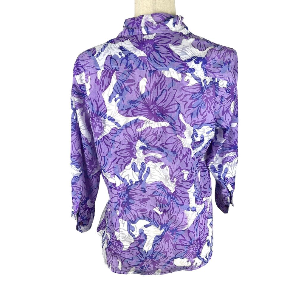 Peck & Peck Weekend Purples & White Button Shirt Sheer Size 10 EUC - Picture 5 of 5